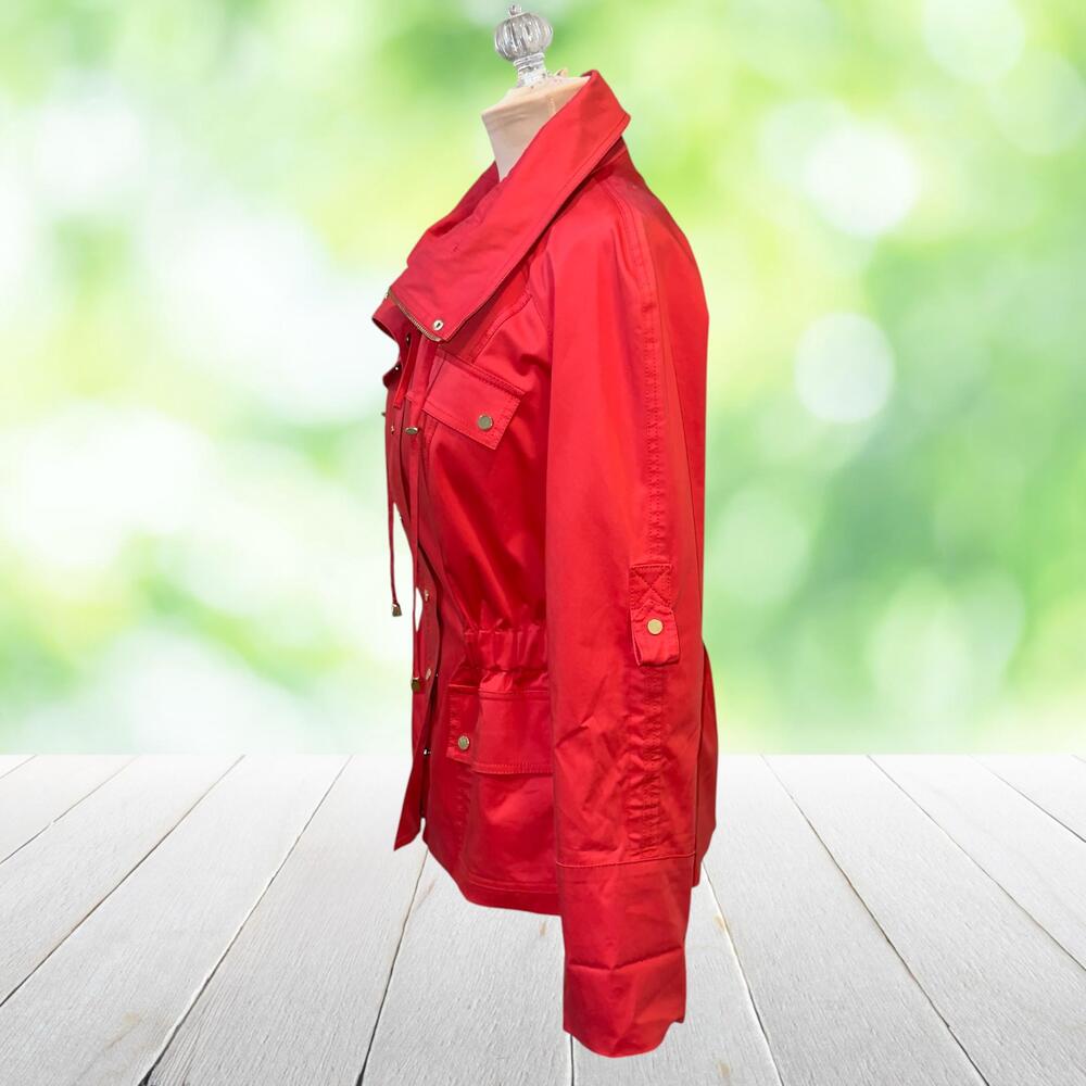 CARLISLE Utility Jacket Anorak Full Zip Gold Snaps Roll Tab Tomato Red Sz 8 - Picture 14 of 16